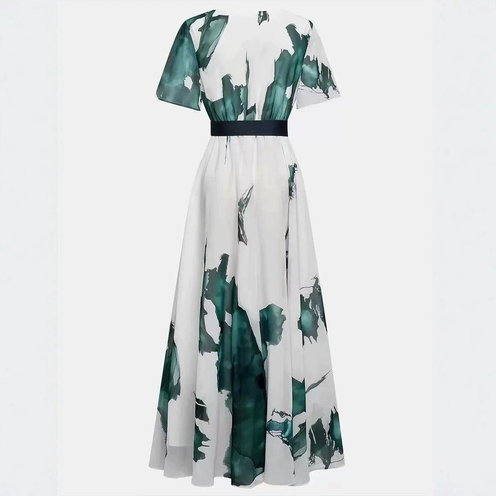 ZARA Womens Digital Print Drawstring Short Sleeve Collared Maxi Dress - Picture 4 of 5